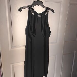 Elegant Black Backless Dress with Embellished Straps